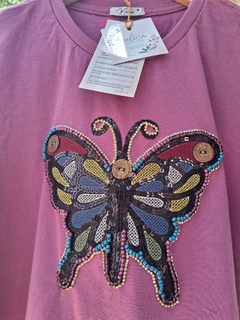 T-shirt (M) roxa borboleta - bulicaflor