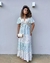 Vestido longo de camadas azul e off white - comprar online