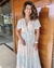 Vestido longo de camadas azul e off white - loja online