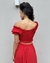 Conjunto de saia midi com fenda e cropped de lastex vermelho - loja online