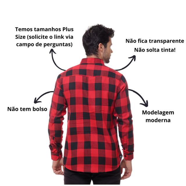 Camisa de flanela de algodão com estampa xadrez e colarinho abotoado (Azul  Claro) - Homens