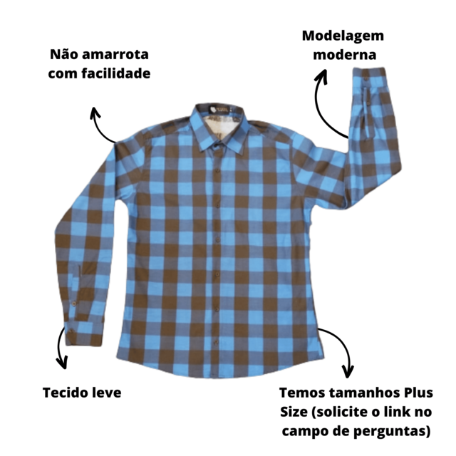 Camisa Xadrez Masculina Preta e Azul Escuro Comfort - Filato Bene