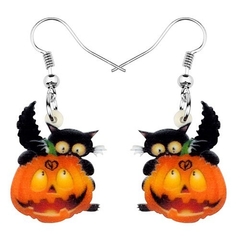 Aretes de Gatito con Calabaza Feliz para Halloween