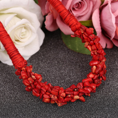 Collar Grueso Artesanal con Piedras de Coral en Color Rojo - TRESTY MX