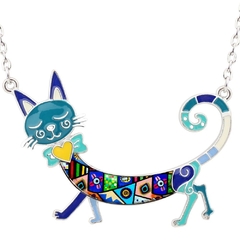 Collar Colgante Artesanal Gato Coqueto Con Moño Floral - comprar en línea
