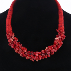 Collar Grueso Artesanal con Piedras de Coral en Color Rojo en internet
