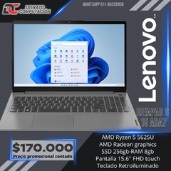 Notebook Lenovo Ideapad 3 15ABA7 Ryzen 5-5625U 256GB SSD 8GB 15.6″ Touchscreen