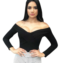 Blusa Transpassada Nos Ombros Manga Longa