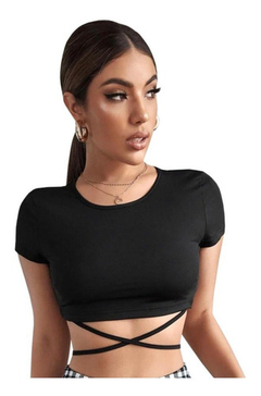 Blusa Cropped Básico Manga Com Amarração