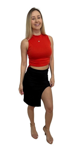 Blusa Cropped Regata Franzido - Delavê