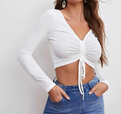 Blusa Cropped Franzido Manga Longa Justa - comprar online