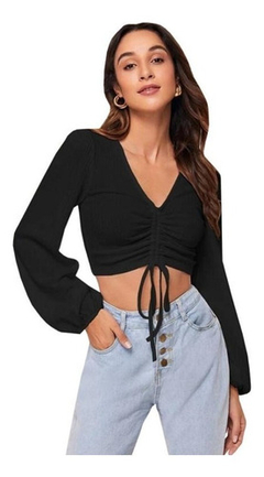 Blusa Cropped Franzido Manga Longa Ref 01