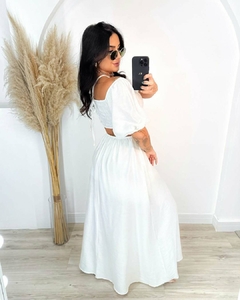 Vestido longo manga bufante branco - comprar online