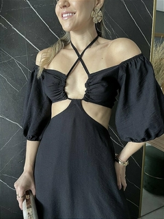 Vestido longo manga bufante preto na internet