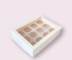 Caja cupcake o Shots - Blanca con visor (27x20x7 cm )