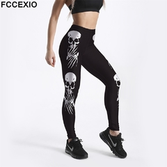 Legging com estampa de caveira, Impressão Digital, poliéster e spandex