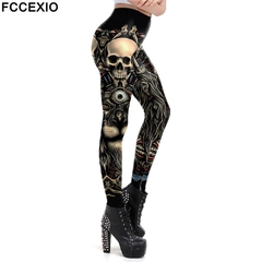 Legging com estampa de caveira, Impressão Digital, poliéster e spandex