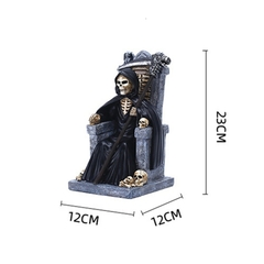 Estátua King Skull em resina esqueleto no trono com 23cm de altura