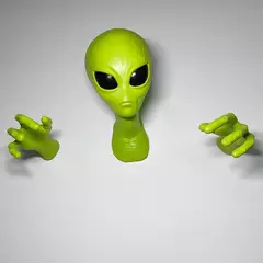 Escultura de parede confeccionada em espuma de látex de Alienígena verde.