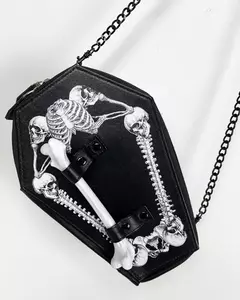 Bolsa de ombro punk gótica preta em couro PU - ERMA Skull Moda & Decoração