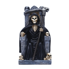 Estátua King Skull em resina esqueleto no trono com 23cm de altura