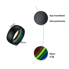 Aliança Cúpula em preto, prata ou dourado, exibindo cores do arco-íris em sua parte interna.