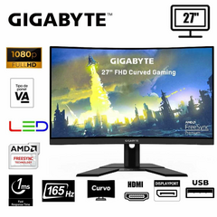 Monitor 27" Curvo FHD Gamer Gigabyte G27FC IPS 165hz HDMI/DP