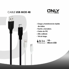 Cable USB Tipo B / V8 Only Classic 1M 3.1A - tienda online