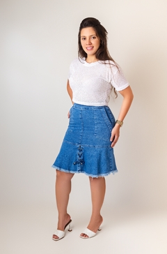 Saia jeans Sino cadarço frontal 55cm VCH 2403 - comprar online