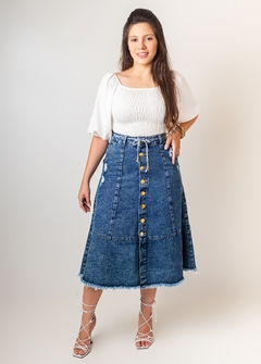 Saia jeans Evasê midi botões frontais 75cm VCH 2404 - comprar online