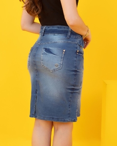 Saia jeans com cinto Saia Mais 55 cm 1110394 - Saphira Moda Evangélica