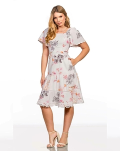 Vestido estampado manga ampla com guipir - RW 2582