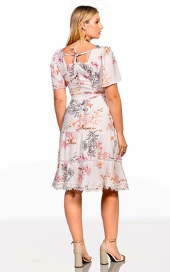 Vestido estampado manga ampla com guipir - RW 2582 - comprar online