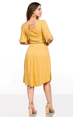 Vestido Midi amarelo com cinto e guipir RW2592 - comprar online