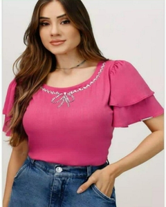 Blusa detalhe em strass e manga em babado duplo NÍT 3306