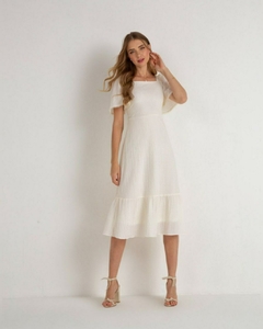 Vestido tecido devorê xadrez off white LAR 810799