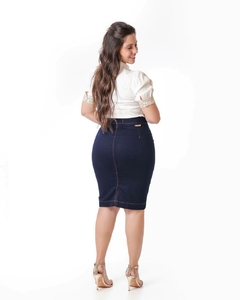 Saia jeans lápis botões com fenda 62 cm VCH 2493 - comprar online