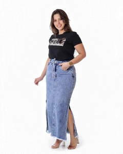 Saia shops jeans longa desfiada