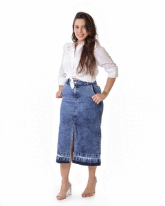 Saia jeans max midi sky fenda frontal 80 cm VCH 2482