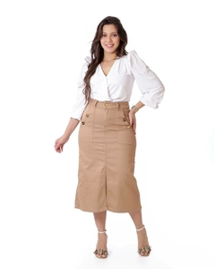 Saia jeans color max midi reta com fenda 80 cm VCH 2478