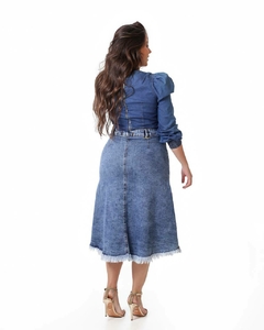 Saia jeans max midi fenda frontal desfiados 75 cm VCH 2474 - comprar online