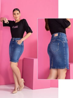 Saia jeans mini recortes laterais 55 cm Saia Mais 1110386 - comprar online