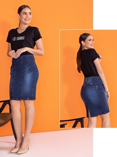 Saia jeans reta nervuras 55 cm Saia Mais 1110391 - comprar online