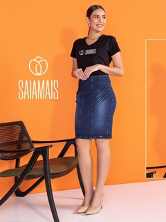 Saia jeans reta nervuras 55 cm Saia Mais 1110391