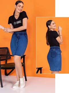 Saia jeans cós com lastex 55 cm Saia Mais 1110393 - comprar online