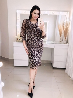 Vestido justo animal print de tule Sam 1120268