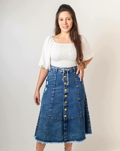 Saia jeans Evasê midi botões frontais 75cm VCH 2404