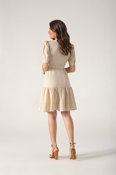 Vestido linho com detalhe pespontos 105 cm LAR 810510 - comprar online