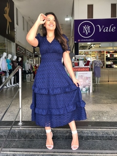 Vestido maxi midi gola V e babados Lídia MF 7887 - loja online