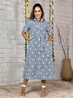 Vestido Margarida com listras e bordados ILI 1120391